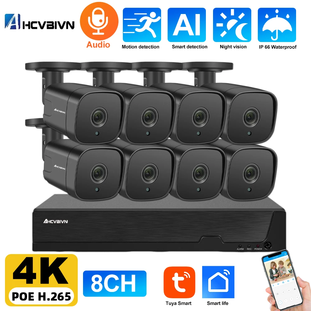 

4K 8MP Ai POE IP Security Camra System Set Smart Life Human Detection 8CH POE NVR Kit Outdoor CCTV Camera Video Surveillance Kit