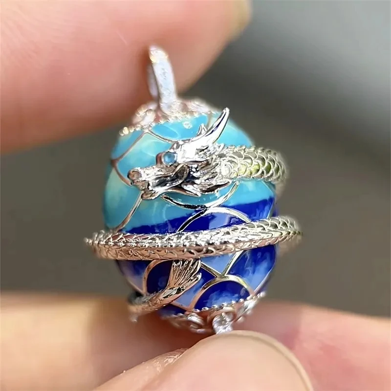 

Exquisite Personality Wrapped and Inlaid Blue Zircon Eye Dragon Shaped Enamel Dragon Egg Pendant Necklace Jewelry Gifts