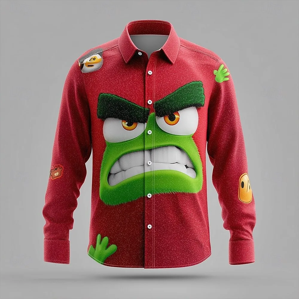 

Рождественская мужская забавная рождественская рубашка с 3D мультяшным рисунком, весенне-осенняя рубашка на пуговицах с длинными рукавами, уличная мужская одежда для отдыха и отдыха