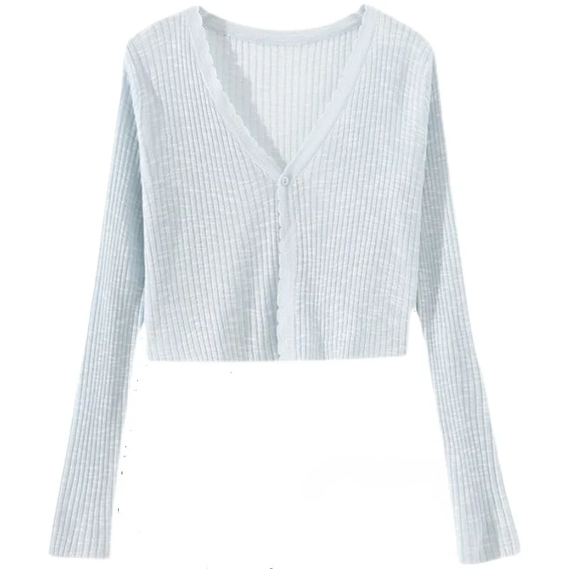 Dames gebreid ort Svel vest dunne zomer Faion zonbescherming airconditioning bovenkleding lang Sve Jaet