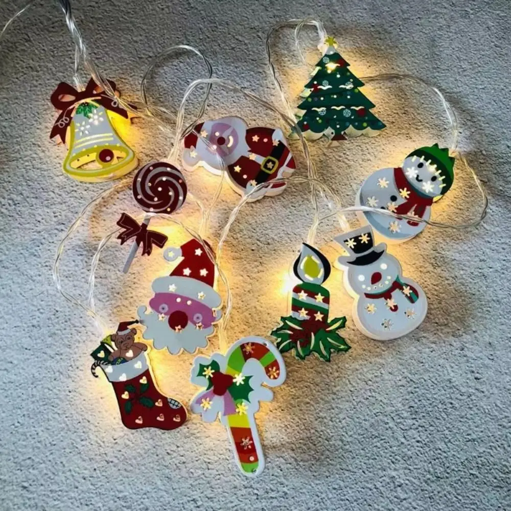 

1.65M/10 Light Christmas Lights String 2 AA Battery powered Kawaii Iron Art Lights String 10 Christmas Patterns Portable
