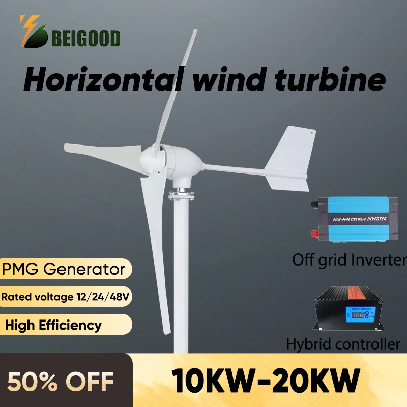 EU Free Days 10KW Windmill Turbine Generator Kit 6000W Power 3Blade 24V 48V With MPPT Controller Off Grid Inverter System