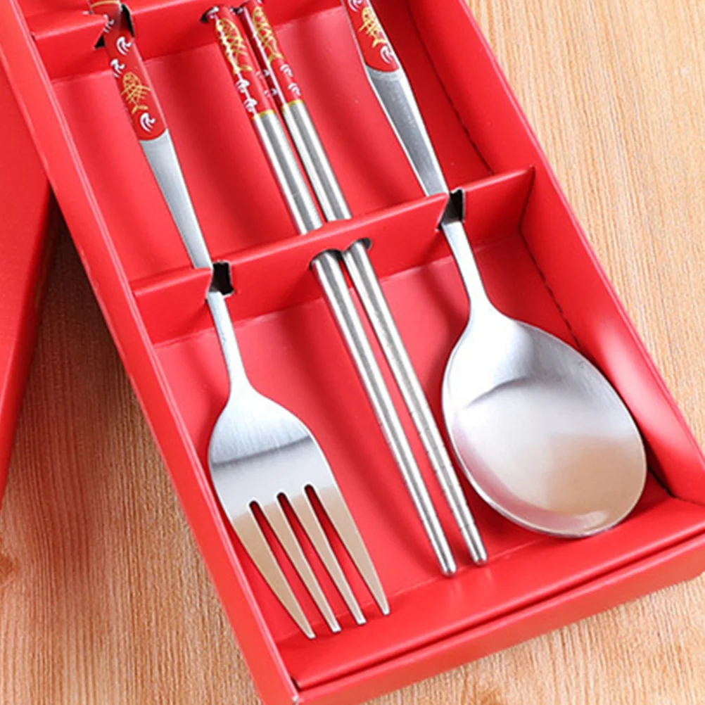

3Pcs Stainless Steel Flatware Set Portable Carry Case Reusable Cutlery for Travel Camping Office Outdoor Use Portable Server Set