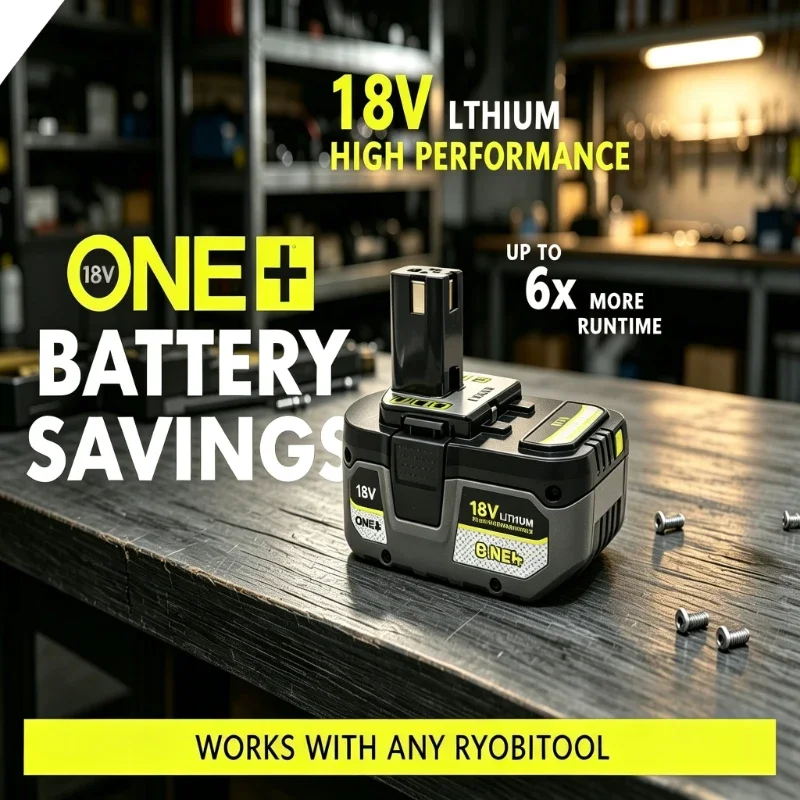 Genuine Ryobi ONE+ 18V 6.0Ah Li-ion Battery Fit P108 P109 RB18L50, Steady Current for Palm Sander & Furniture Polishing Tools