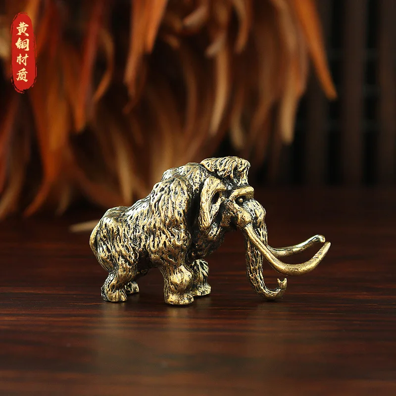 Ancient , a realistic animal model, brass long-haired mammoth, a small desktop ornament, a tea table decoration