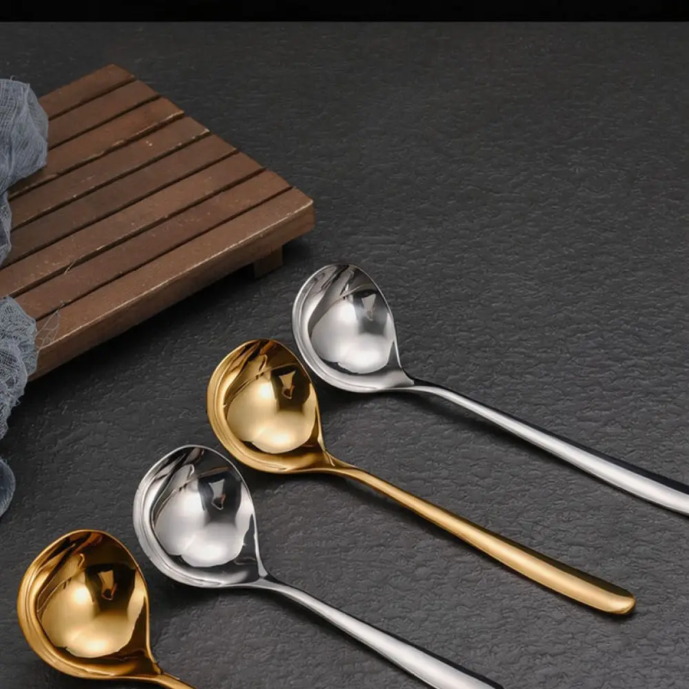 304 Stainless Steel Soup Spoon Gold Long Handle Kitchen Tableware For Ramen Noodle Pasta Serving Ladle Dining Room Utensils Tool