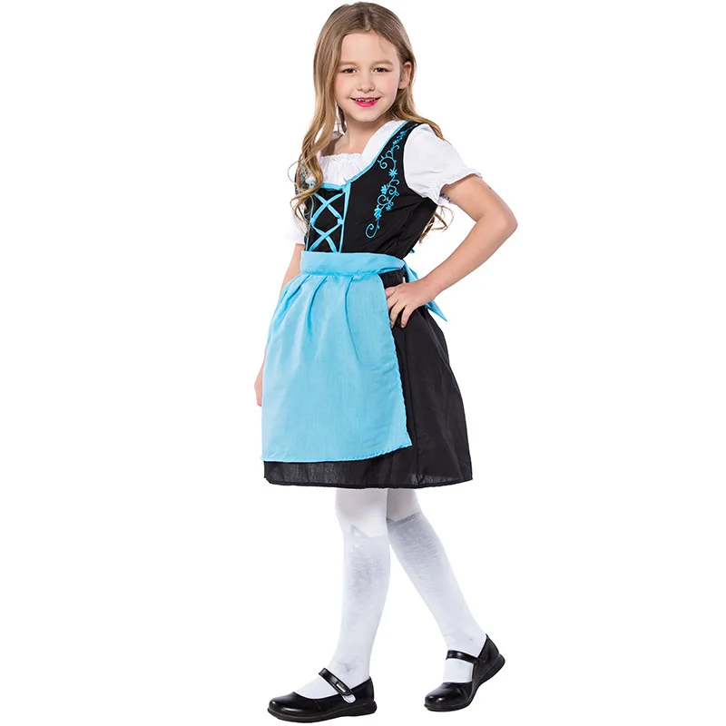 Mode Schattig Kid Cosplay Meid Kostuum Bier Festival Zwart Blauwe Jurk Voor Meisje Drama Kleding Kinderen Performance Kostuum