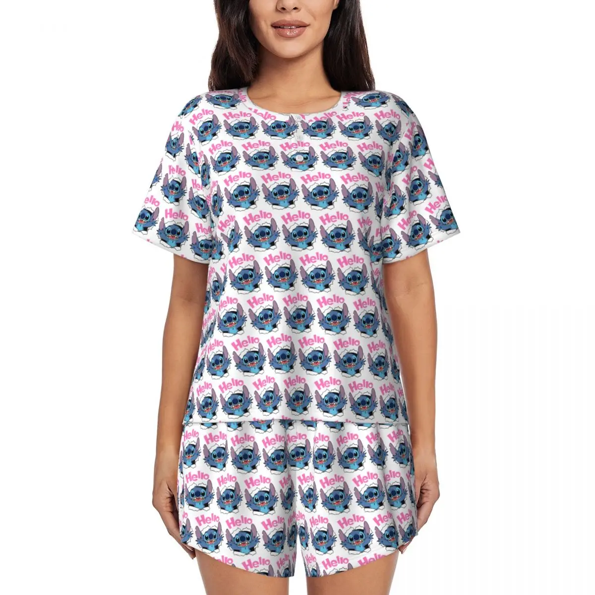 

Custom Stitch TV Cartoon Animation Pajamas Set Women's 2-Piece Short Sleeve Sleepwear Loungewear PJS Shorts Sets