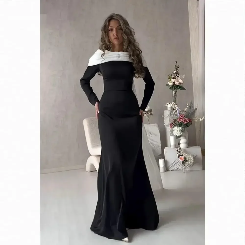 

Mermaid Formal robes de soirée Scoop Collar Long Sleeves Evening Party Dresses Elegant Pearls Prom Gown