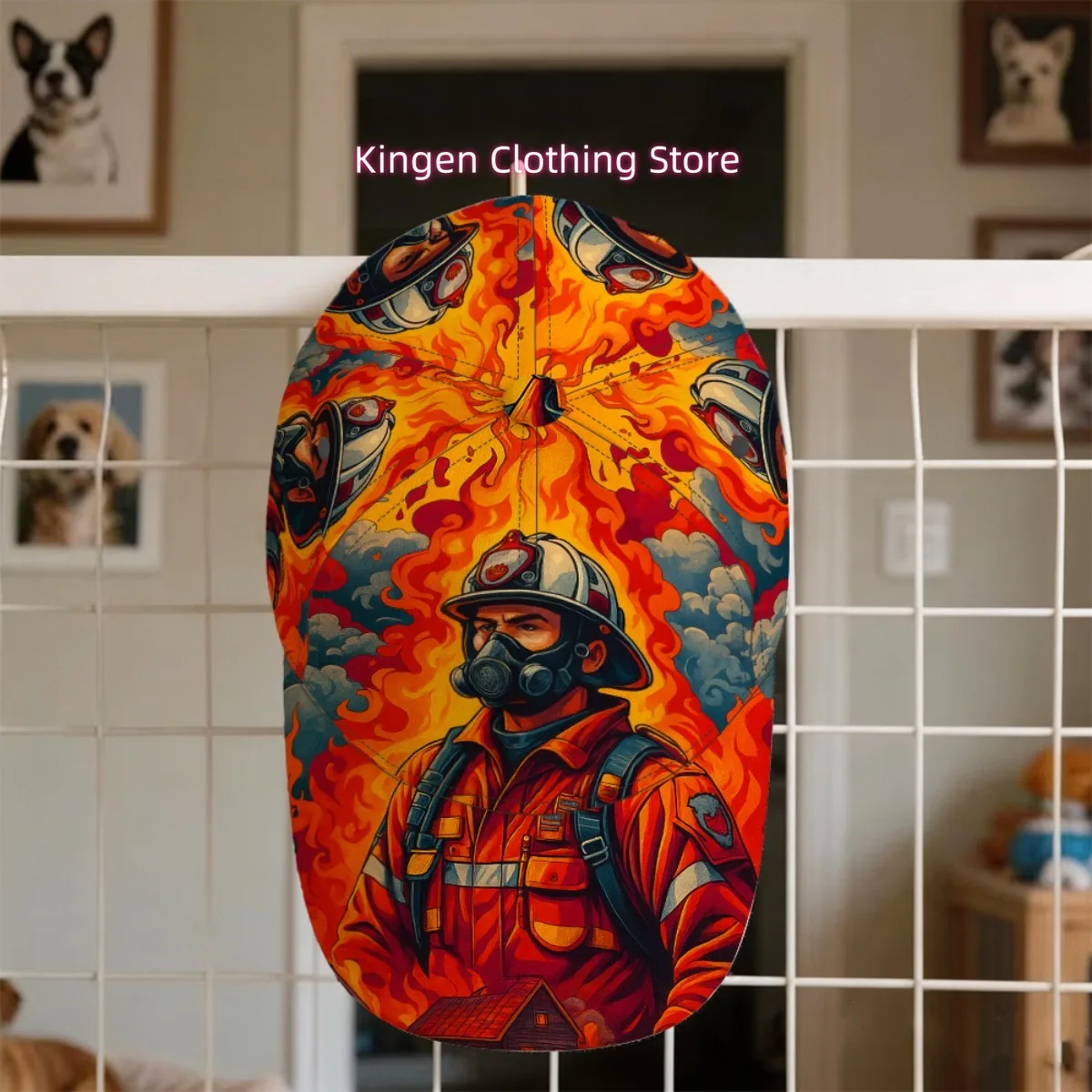 1pc Firefighter in Flames American Retro Illustration Baseball Cap Hiking Gear Cab Driver Cap Curved Brim Cap Gift for Dad Full