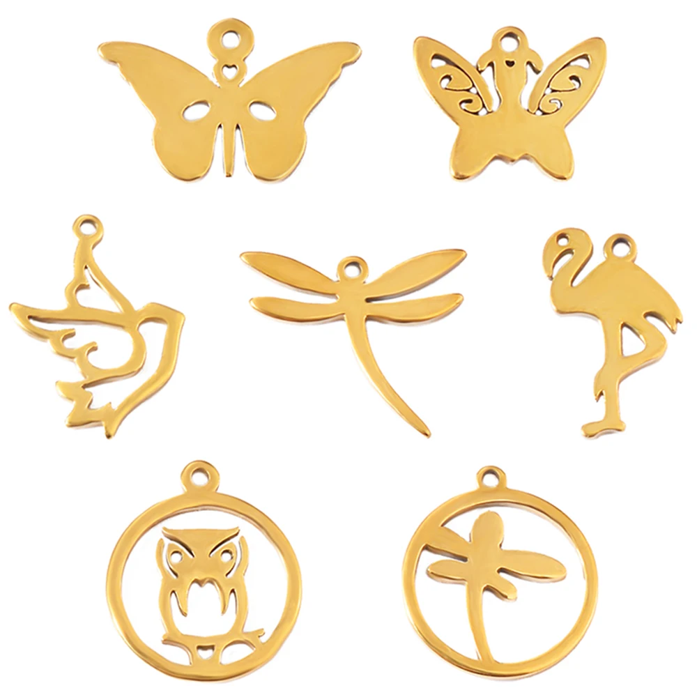 

20pcs Stainless Steel Butterfly Charm DIY Earring Pendant Wholesale Jewelry Hollow Insect Ostrich Owl Dragonfly Accessories