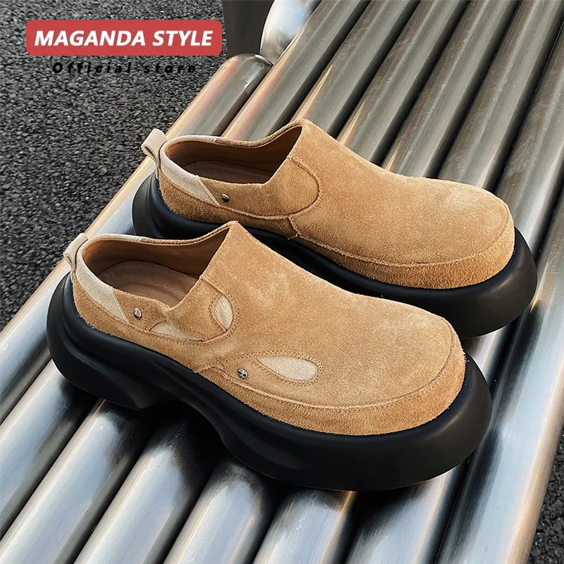 

Maganda style Original design: Genuine leather Birken shoes for men with a height increase of 5CM, trendy outdoor slippers