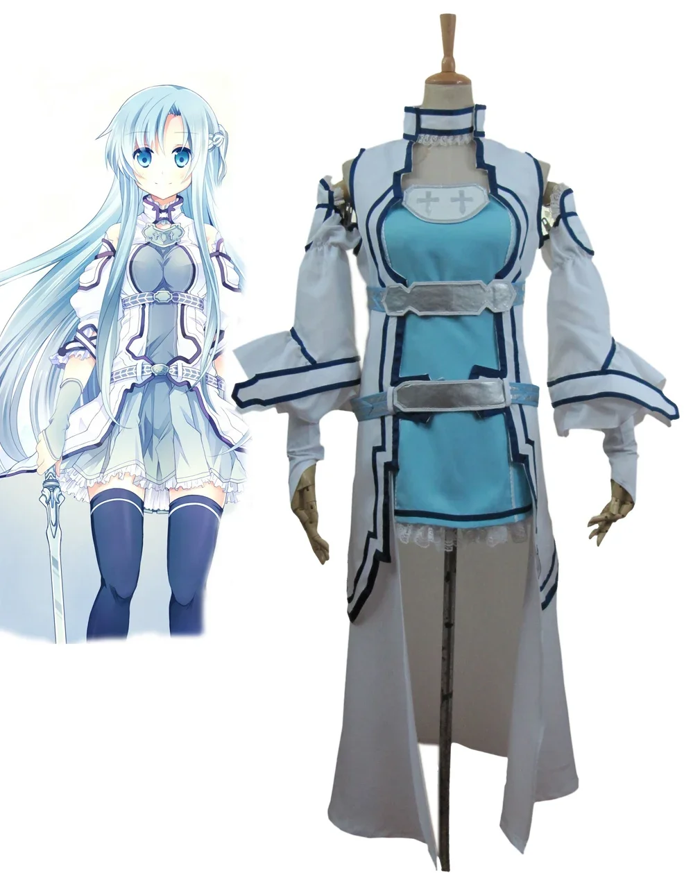 

Sword Art Online ALO Yuki Asuna Cosplay Costume Asuna Blue Dress Custom Made Any Size