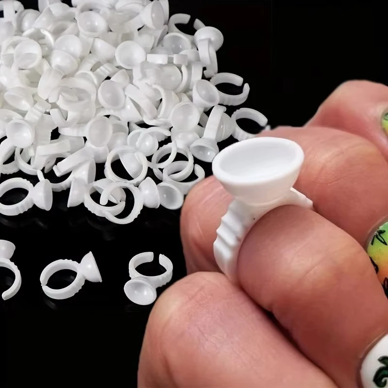 100 weiße Einweg-Kleberhalterringe, Klebeschalen, Augenbrauen-Tattoo-Pigment, Wimpernverlängerungsbehälter, Ringbecher