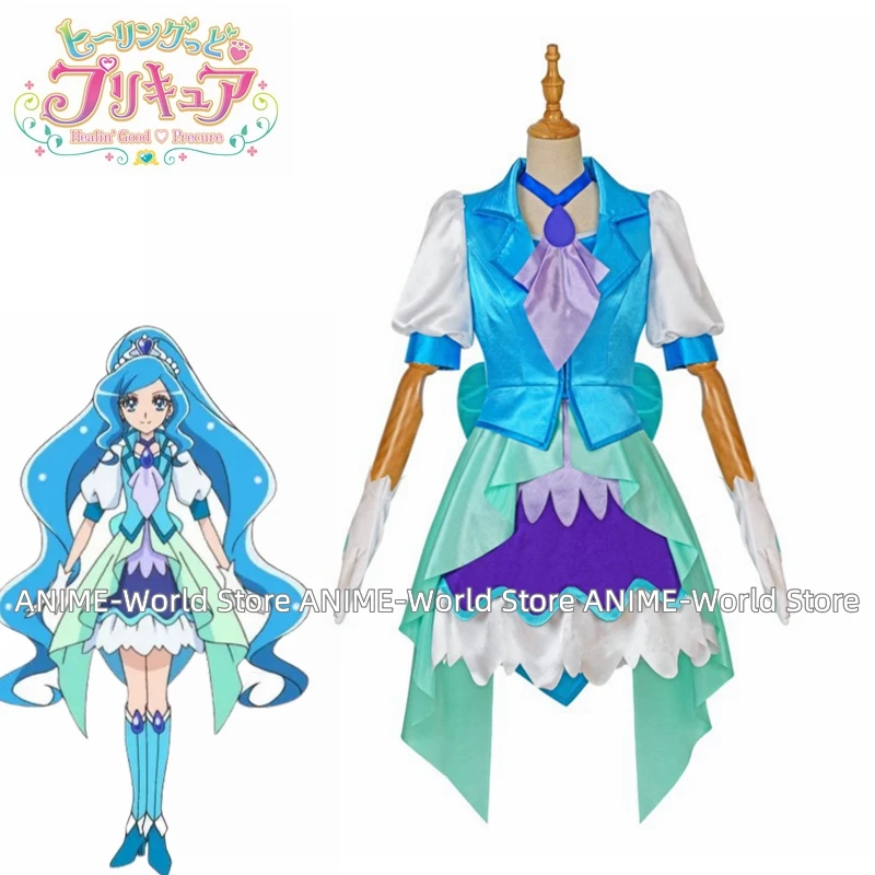 《Custom Size》Healin' Good Pretty Cure Sawaizumi Chiyu/Cure Fontaine Cosplay Costume Carnaval Costume Halloween Wig