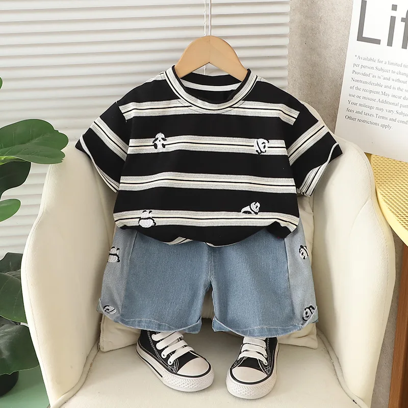 

Summer Baby Boy Clothing Set Outfit Children Casual Cartoon Stripe Short Sleeve Tops Shorts 2Pcs Kids Suits Baby Boys Clothes