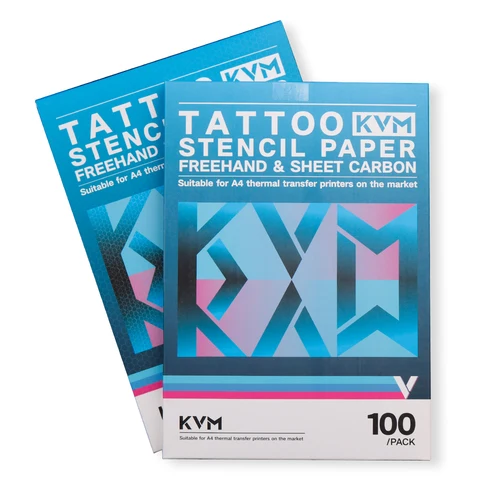 KVM 100 Uds papel de transferencia de tatuaje tamaño A4 papel de plantilla de fotocopiadora térmica para máquina de transferencia de tatuajes accesorio de suministros de tatuaje