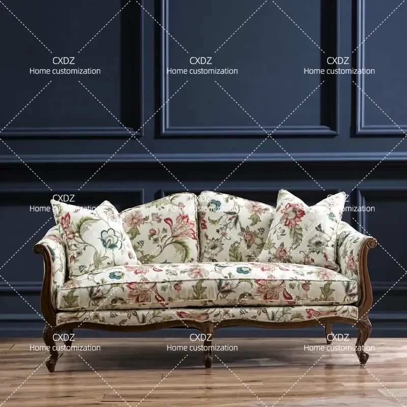 Modern Antique Solid Wood Sofa Double Triple Small Apartment Combination Villa Living Room Sofa