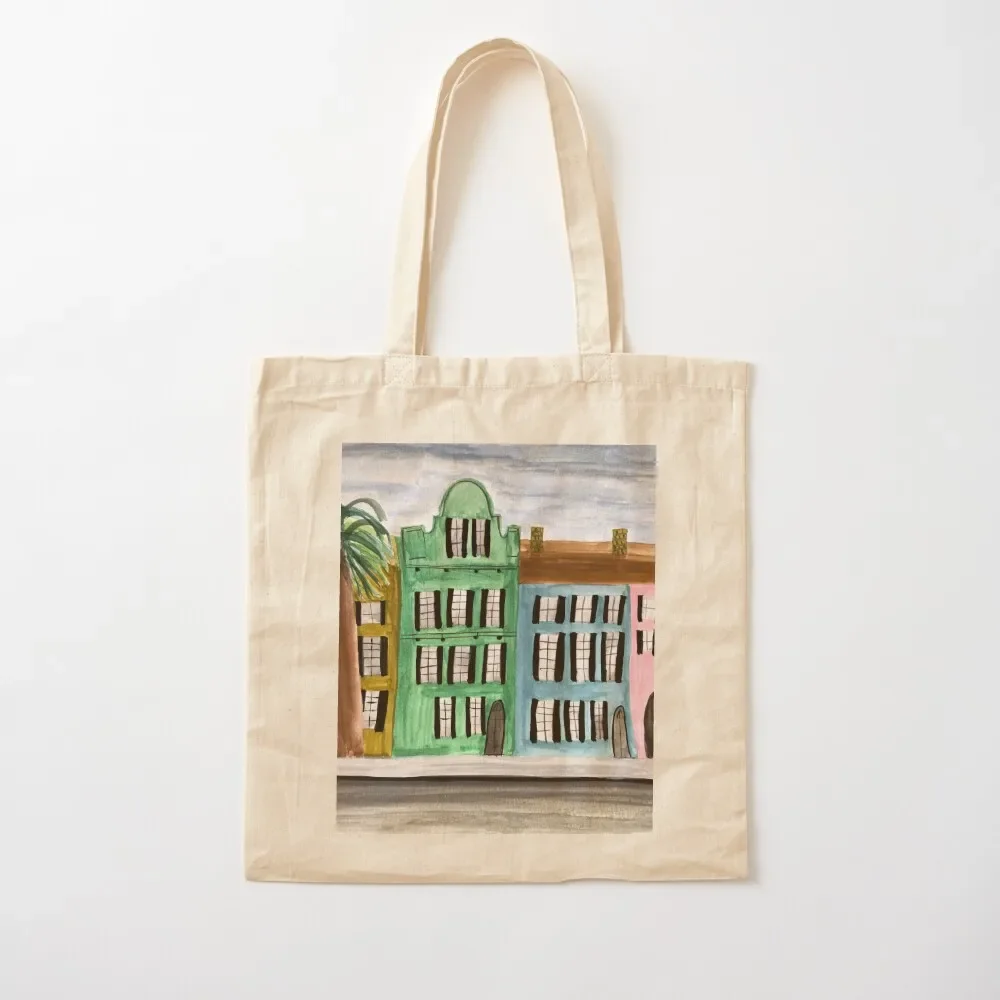 

Charleston Rainbow Row watercolor Tote Bag tote bag custom Women's shopping bag