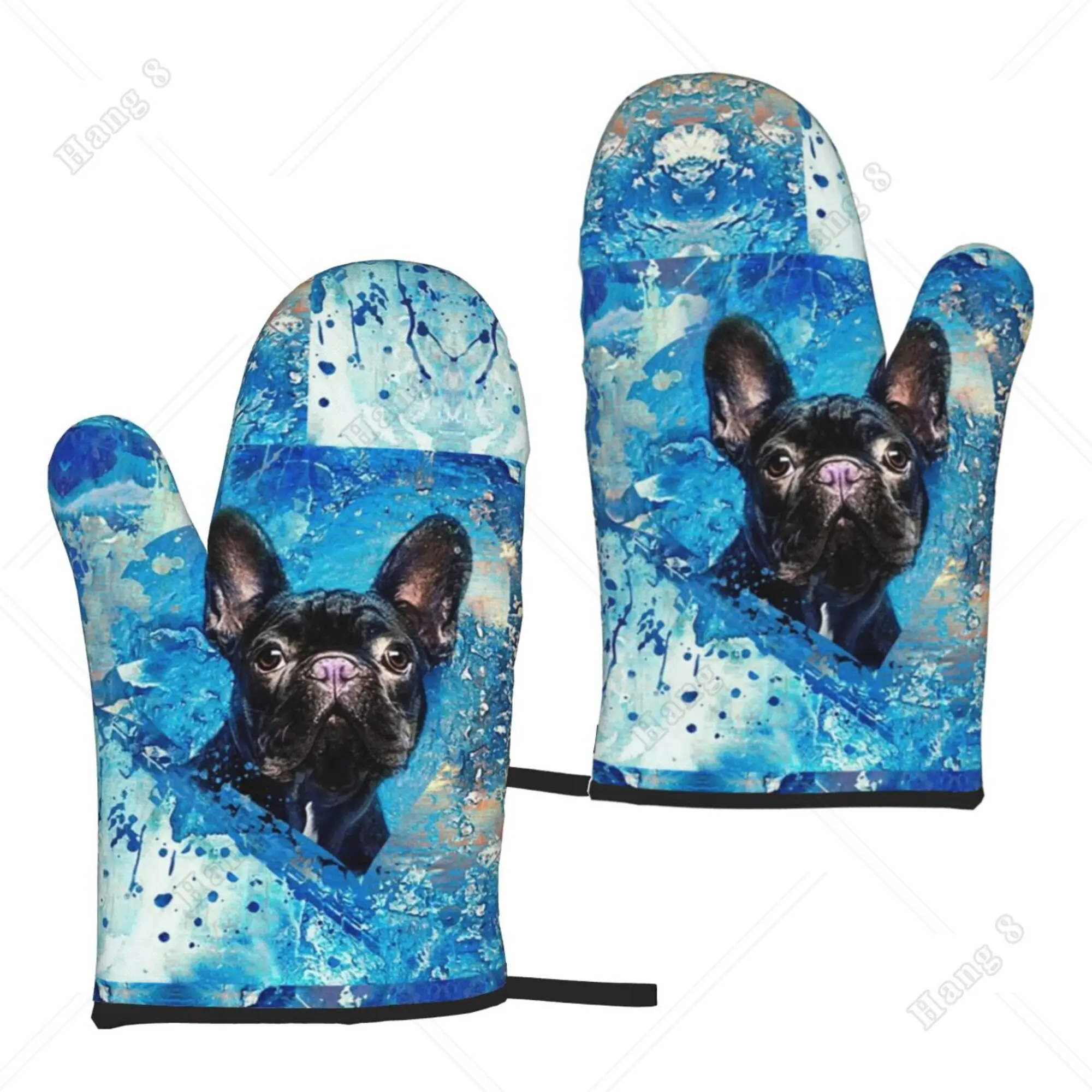 Black French Bulldog Men Women Oven Gloves Heat Resistant 2pcs One Size for Cooking Baking Print Kitchen Accessories