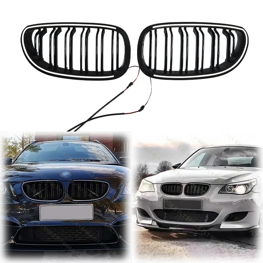 

2003–2010 годы для BMW 5 серии E60 E61 M5 M спортивная двойная леска передняя решетка почек светодиодная решетка бампер свет гриль тюнинговые аксессуары