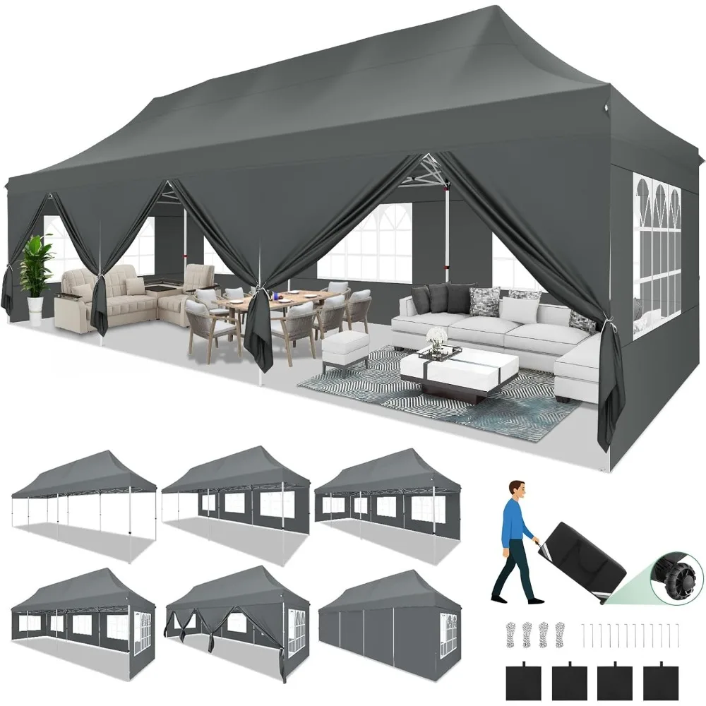 

Canopy Tent 10x30 Pop Up Canopy with 8 Removable Sidewalls Party Tents for Parties Wedding Patio Commercial Waterproof a