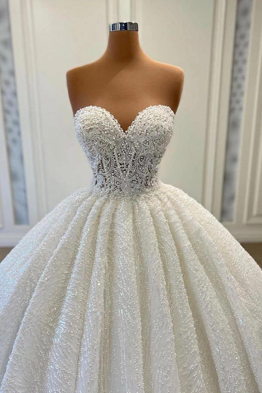 Luxury Strapless Pearls Dresses For Women Exquisite Sequined Beading Sweetheart Bridal Gowns Formal Occasion Vestidos De Novia