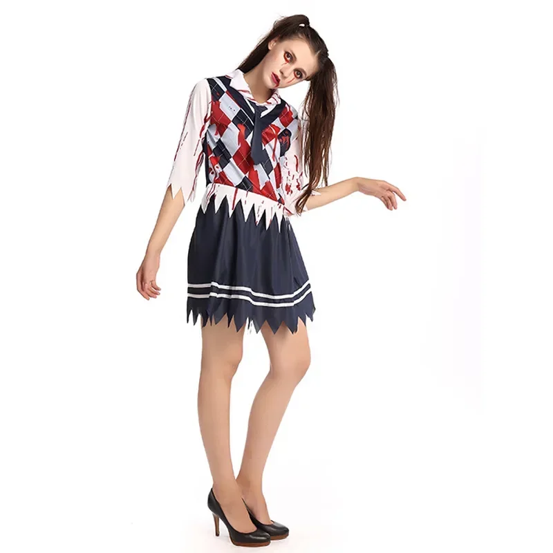 

2025European and American Halloween Costumes Bloodstains Student Uniforms Cosplay Costumes Zombie Costumes
