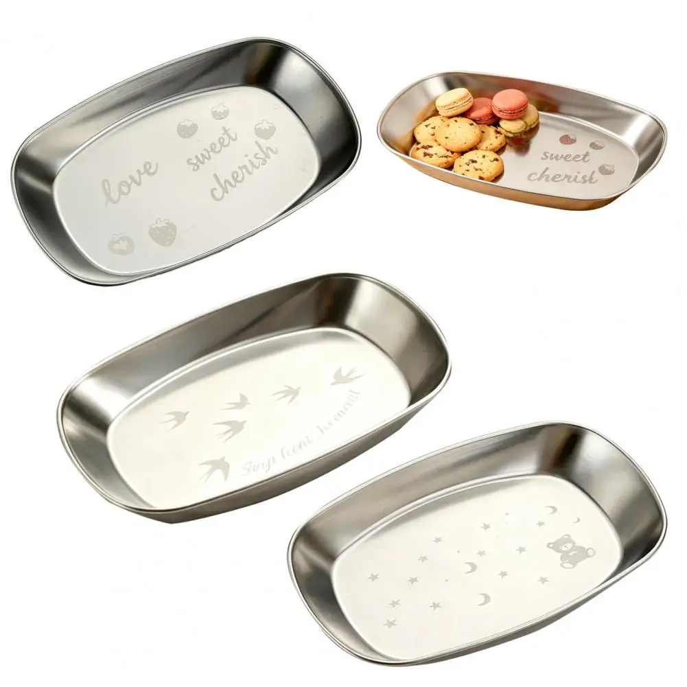 Easy Clean Food Tray Stainless Steel Storage Tray Stainless Steel Food Storage Tray with Strawberry Bear Swallow Pattern
