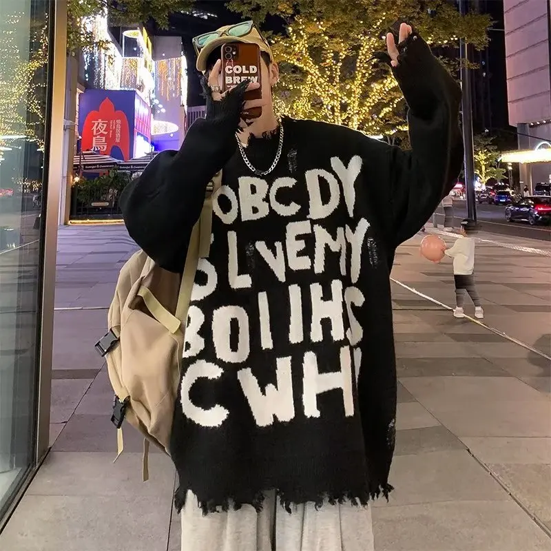 

Свободный мужской вязаный свитер, большой размер 250, осенне-зимний дизайн, длинный свитшот све с бейсбольным воротником Sensation