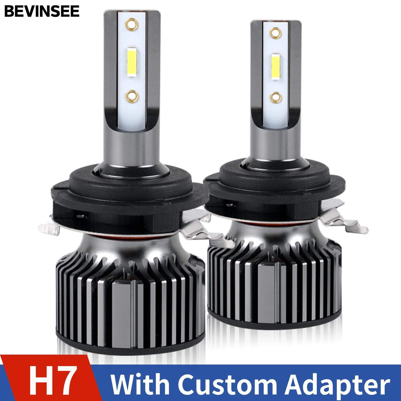

BEVINSEE 2pcs 60W 10000LM H7 LED Headlight Bulbs for BMW 5 Series E60 E61 X5 Low Beam with Custom Adapter All-In-One Design 12V
