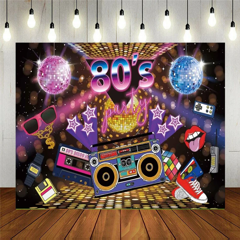 

80s Party Backdrop Hip Hop Rock Music Disco Birthday Colorful House Banner Decorations Photo Booth Shoot Photography Background