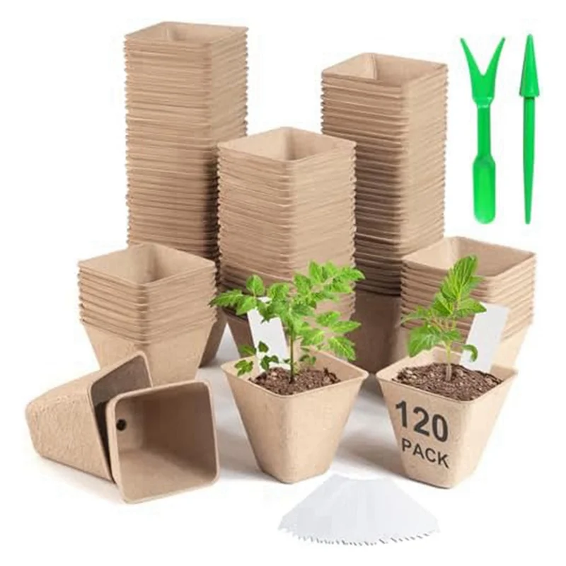 

A21Q -120 Pack Square Peat Pots For Seedlings, Seed Starting Pots With Drainage Holes,Biodegradable Herb Seed Pots Kits