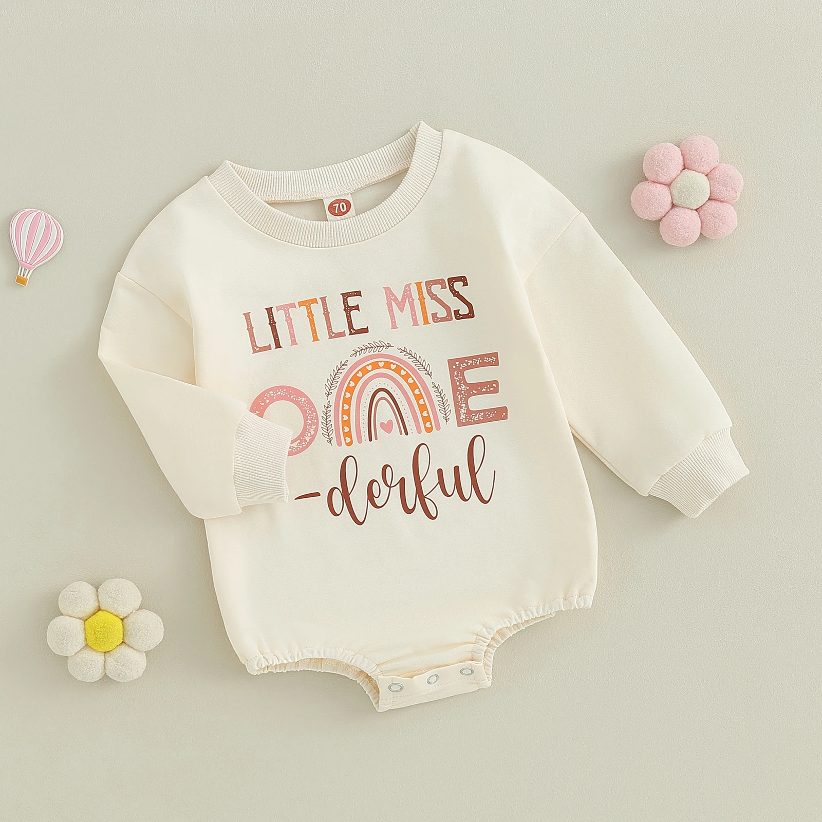 Baby Girls Casual Sweatshirt Romper Long Sleeve Crew Neck Letters Rainbow Print Bodysuit Clothes Baby Birthday Outfit Gifts