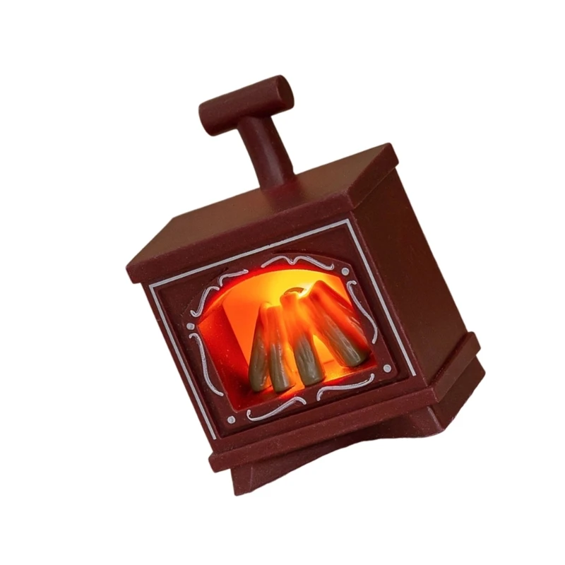 Realistic LED Flame Miniature Fireplaces Lamp Model Figurine for Doll House Accessories with Safe Plastic Construction 15UB