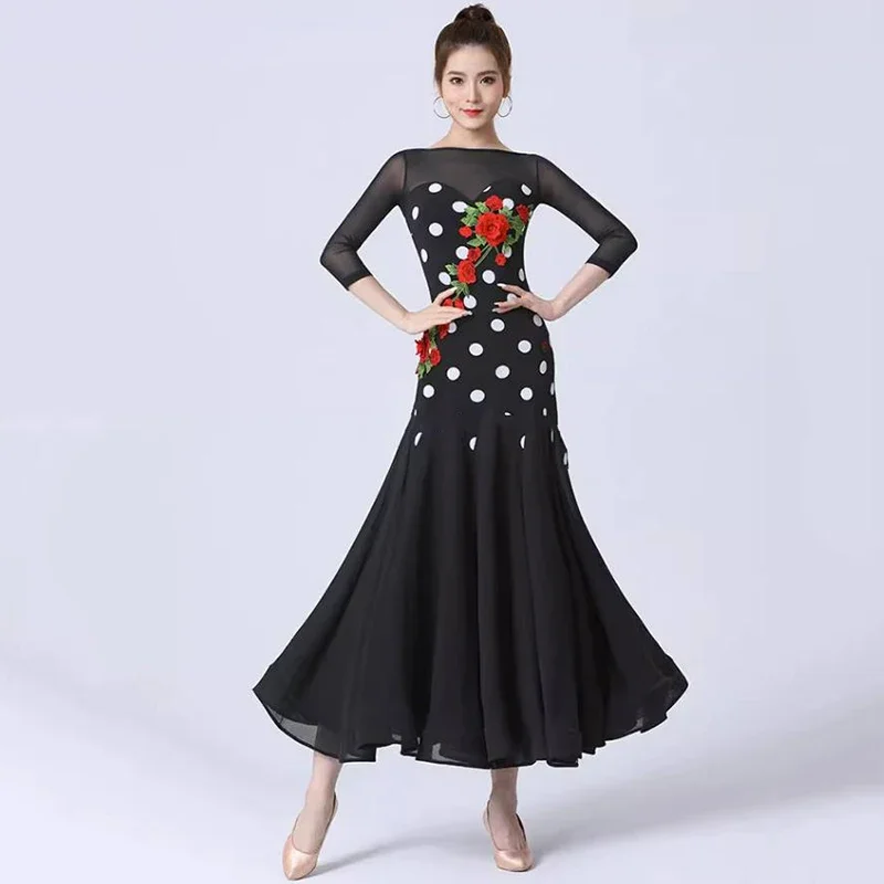 

Black White Ballroom Dance Dress 2023 New Woman Waltz Competition Dress Standard Big Swing Modern Performance Costumes