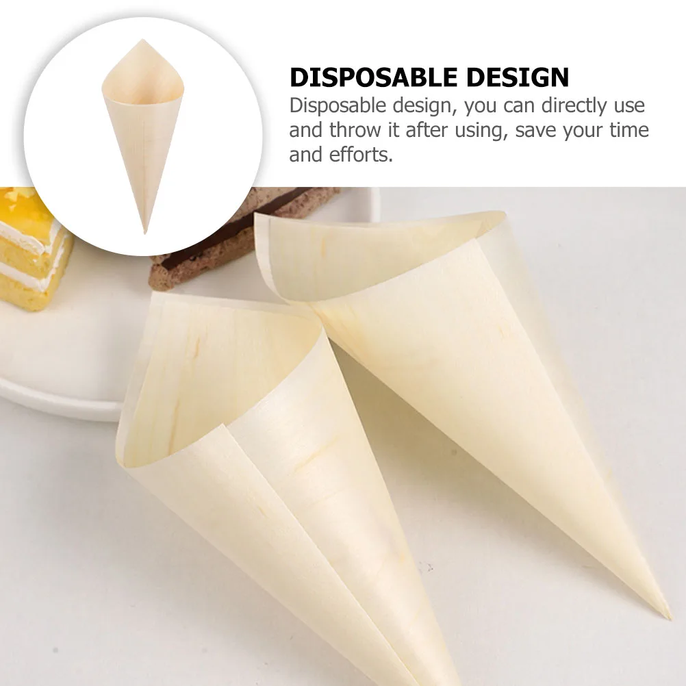 

150 Pcs Wooden Ice Daily Use Charcuterie Cones Cream Cones 6 0cm x 8 0cm Cups for Desserts Catering Party Picnic