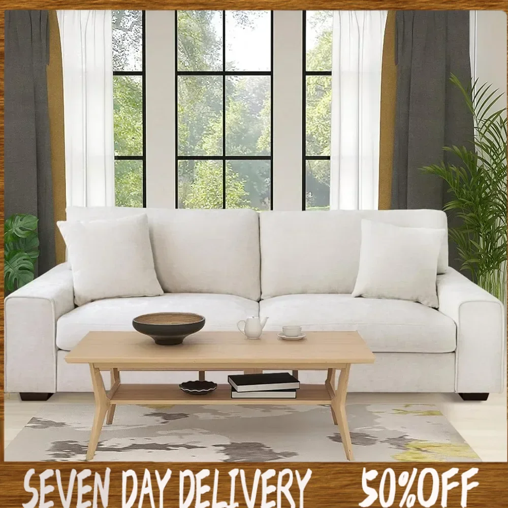 

85.58" Modern Living Room 3 Seater Recliner Sofa, Detachable Sofa Cover, Comes with 2 Decorative Pillows，Easy To Install (Beige)