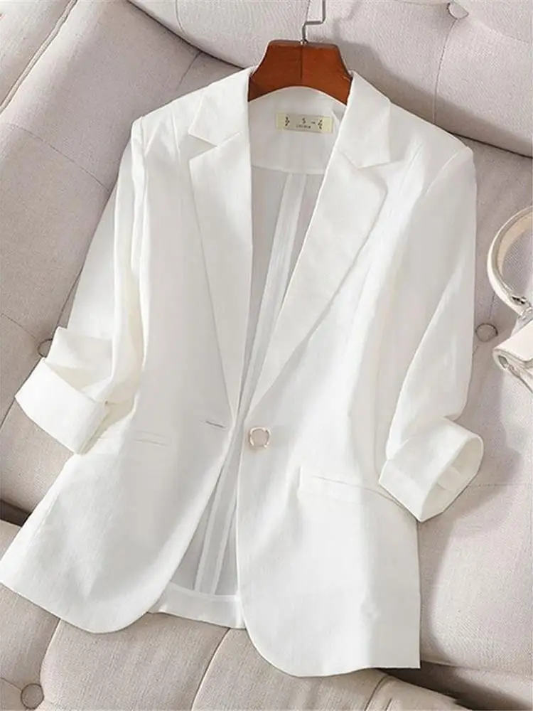 

White ort Slim Fit Women's Jaet Summer Thin Seven Sve Casual Sle Faionable And Ele Office Wear