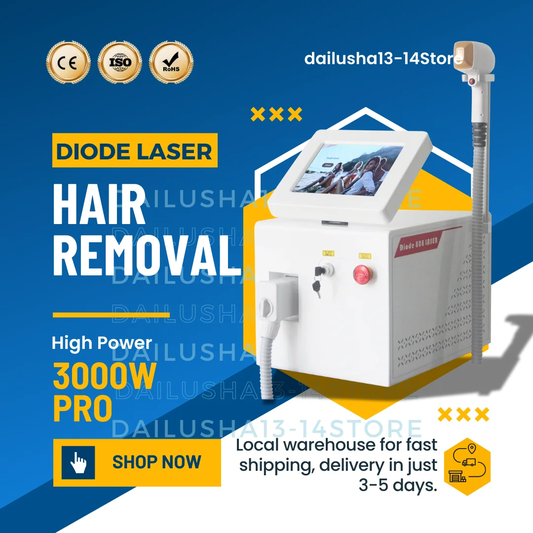 Diode Laser Hair Removal Machine Nd YAG Laser Permanent Cooling Head Painless Epilator 755 808 1064NM Hair Removal Machine