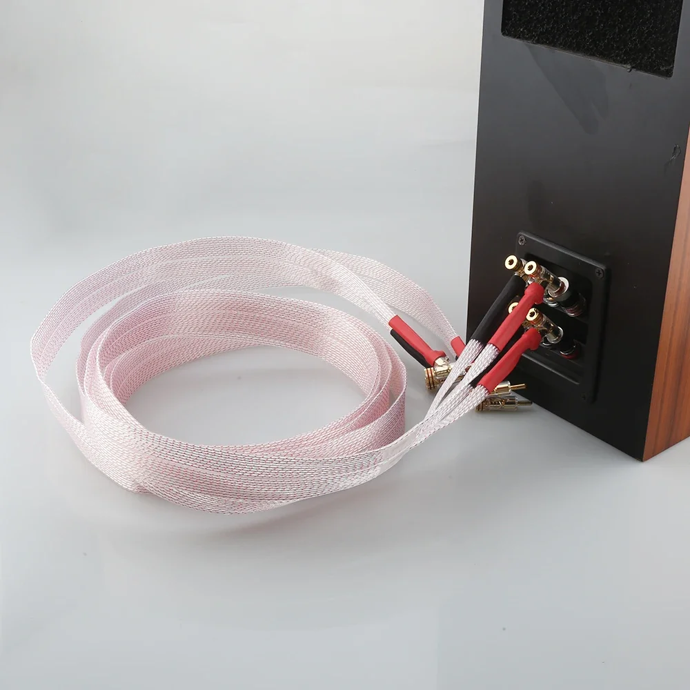 Hifi سلك مكبر الصوت المسطح Audiocrast 7N OCC النحاس الفضة مطلي كابل مكبر الصوت مع مطلية بالذهب Y المجرف التوصيل الموز قفل التوصيل