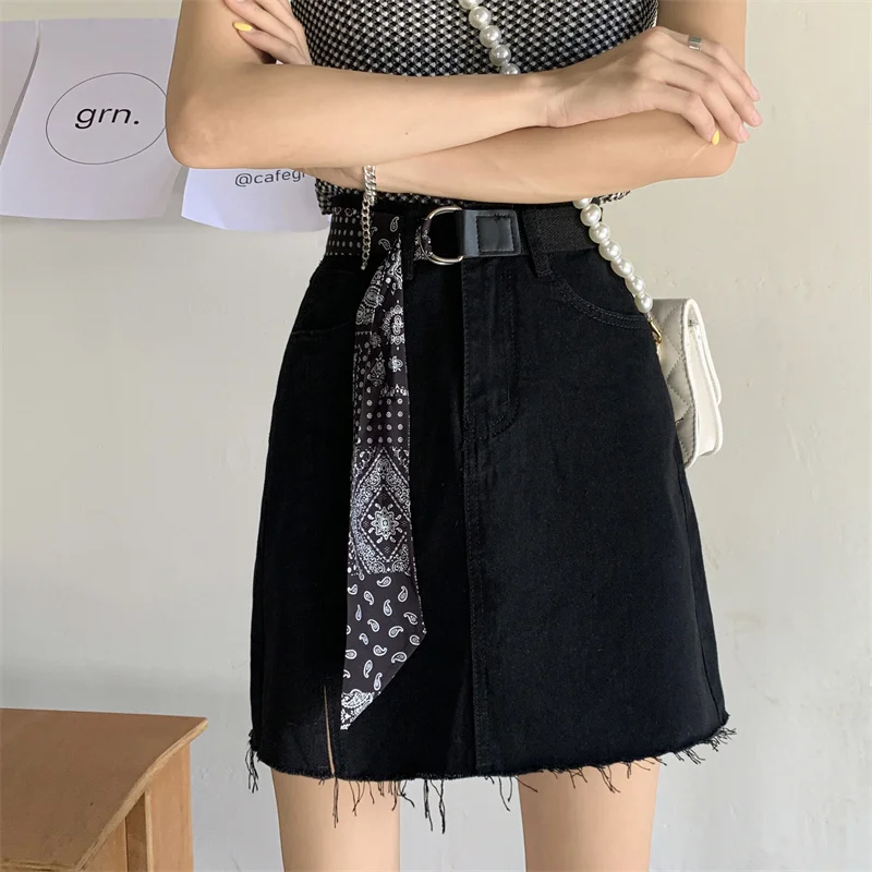 High Waist A-Line  Denim Skirt for Women Spring Autumn Open Side plus Size Bodycon Skirts Retro Sle Button Zipper