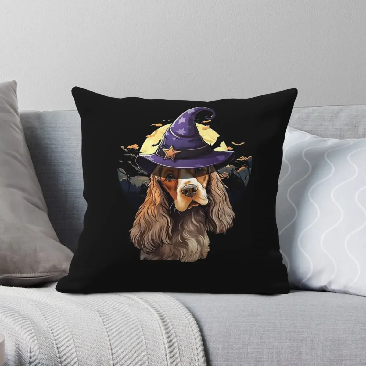 Witch Cocker Spaniel Square Pillowcase Polyester Velvet Pattern Zip Decorative Pillow Case Sofa Cushion Cover