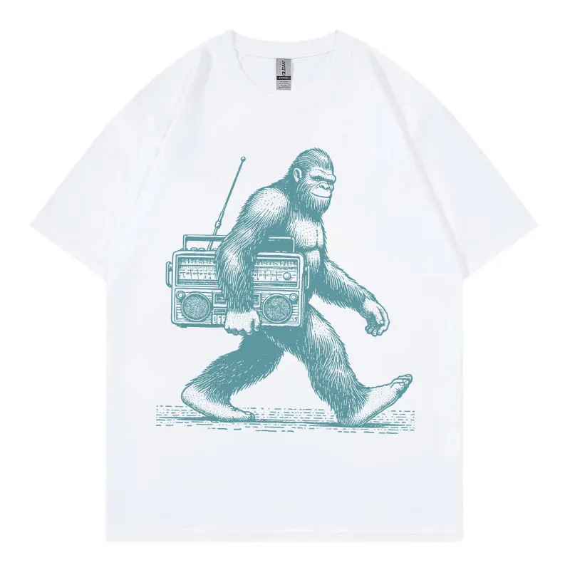 

Bigfoot with Beatbox with T Shirt Vintage Streetwear Funny Meme 90s T-shirt Summer Casual Fashion Short Sleeve T-shirts Unisex