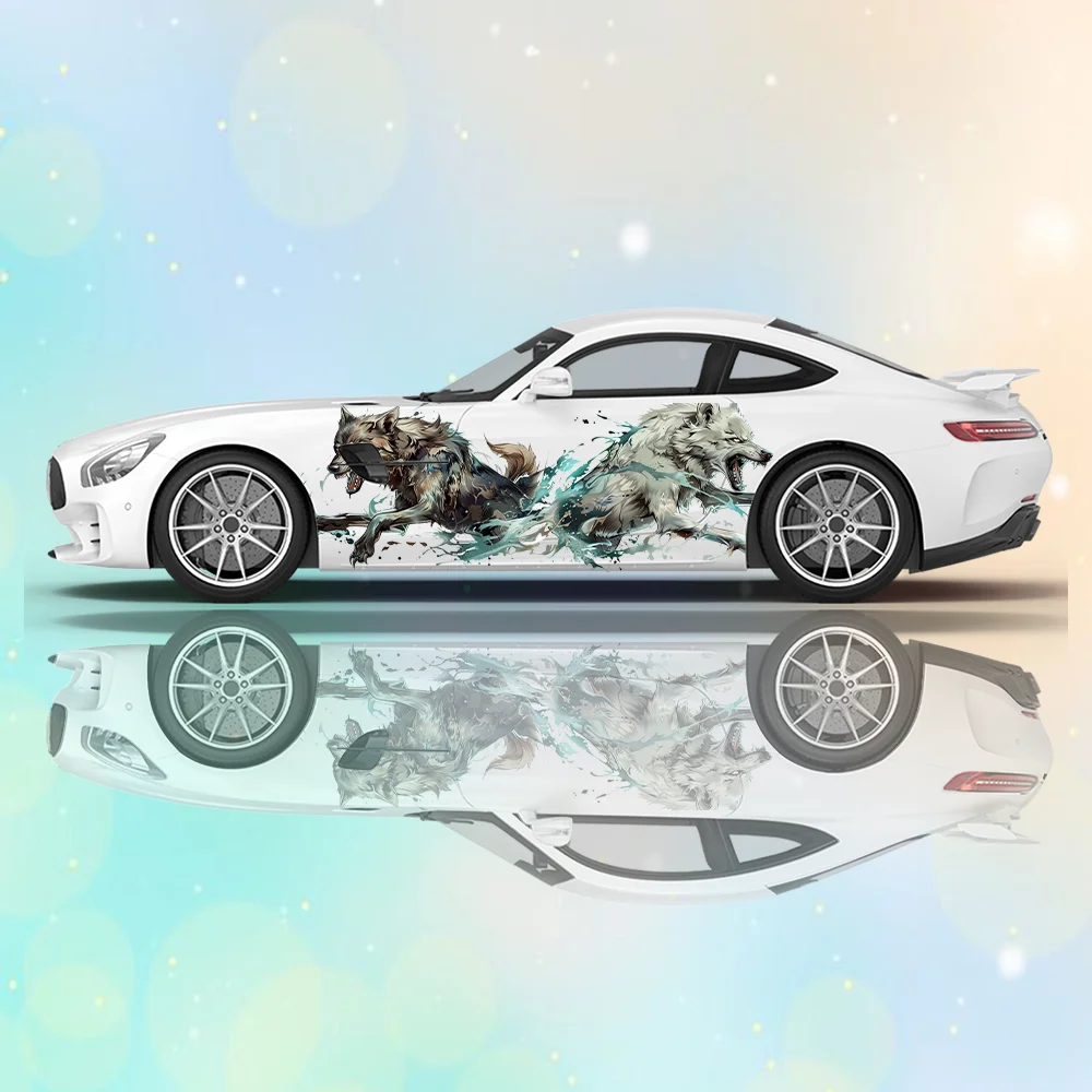

Two Fighting Wolves Flame Car Vinyl Wraps Decal Self-adhesive PVC Sticker Suitable for Trucks SUV Decoration Auto Accessories