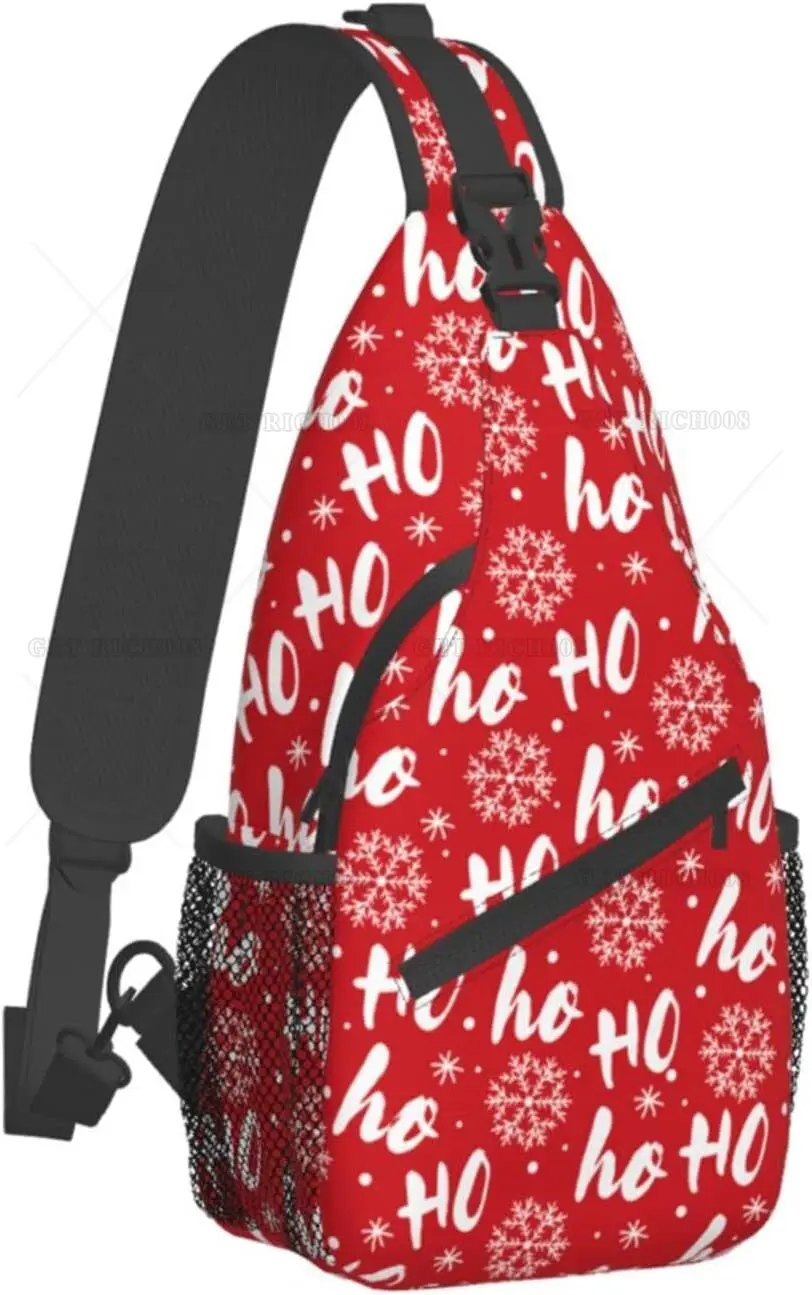 Bolsa de estilingue crossbody para homens e mulheres, sacolas vermelhas de Natal Hohohoho, mochila casual de ombro, Natal