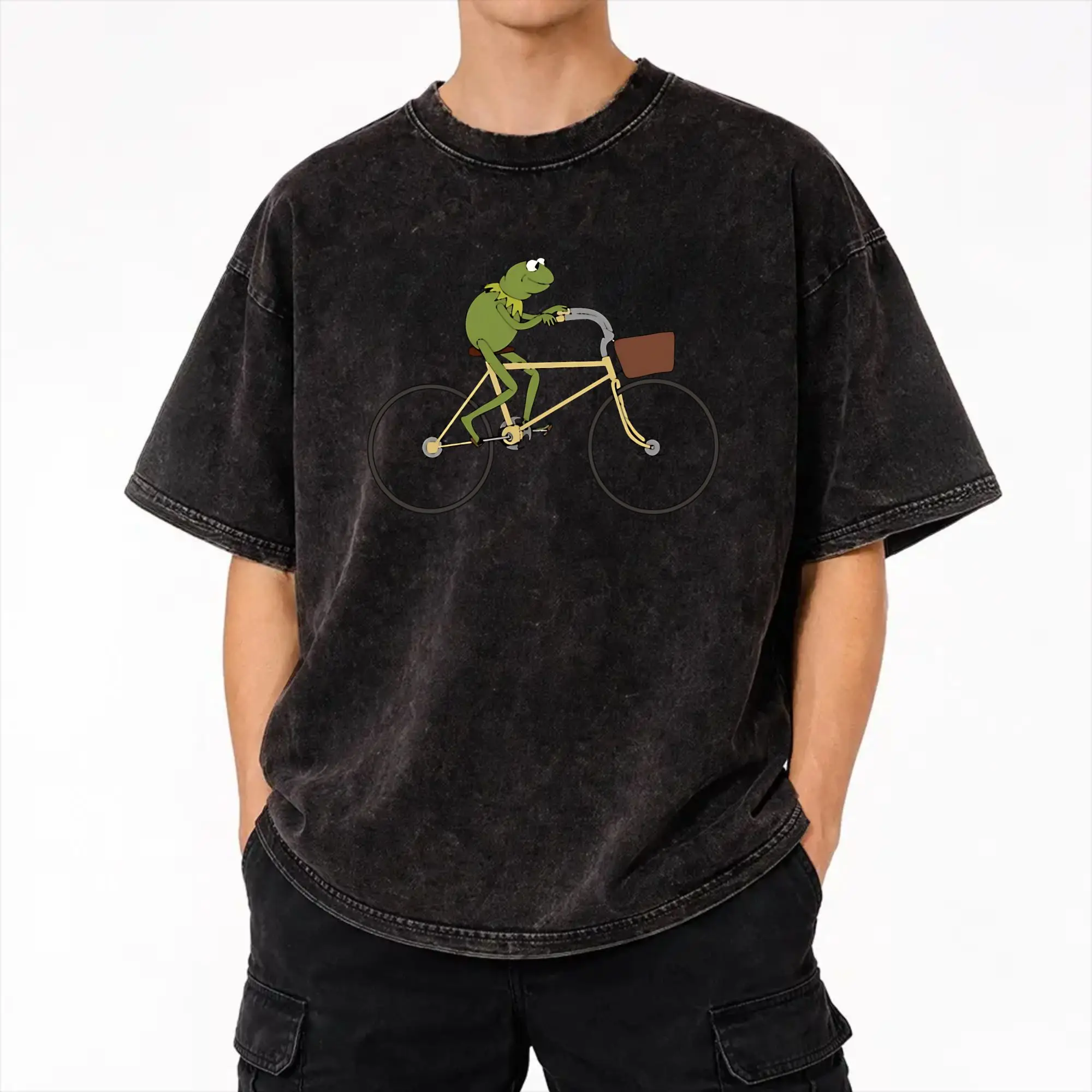 Kermits the Frog Merch Washed T Shirts for Men Women Streetwear Hip Hop T-Shirt Graphic Printed  Tees Tops Short Sleeve
