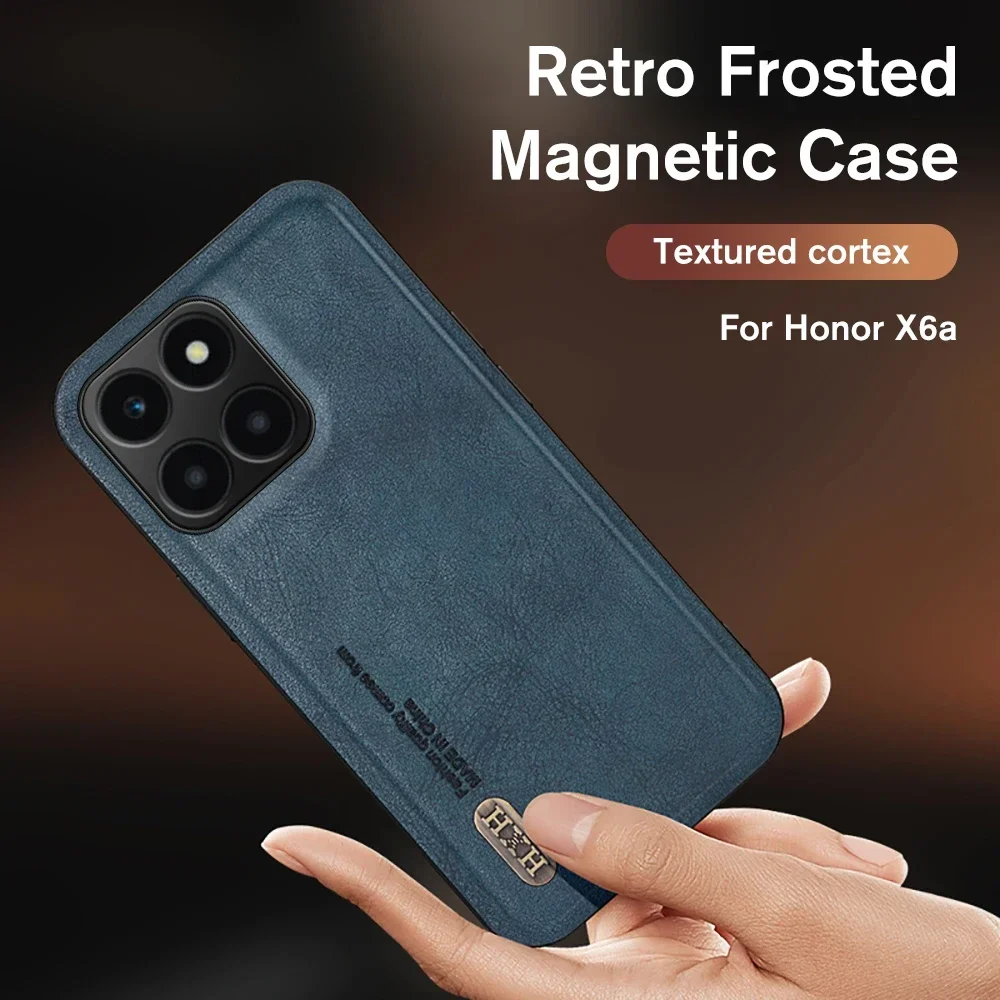 For Honor X6a Case Retro Frosted Leather Car Magnetic Cover Honar Xonor X 6A X6 A HonorX6a 4G WDY-LX1 Camera Protect Funda Coque