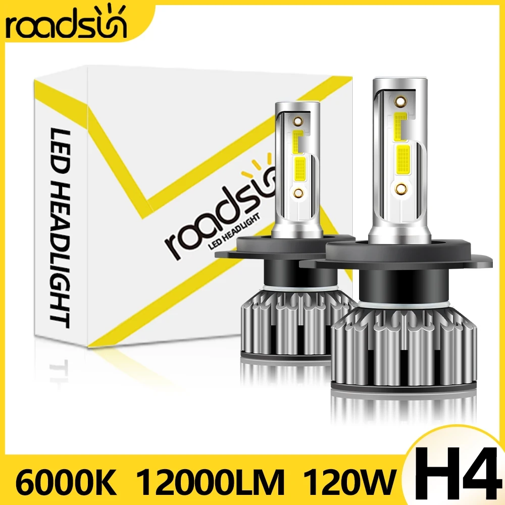 

2pcs 12000LM LED H4 HB2 9003 120W Headlight Bulbs, 6000K Cold White Light 300% More Than Stock Halogen Headlamp High Low Beam