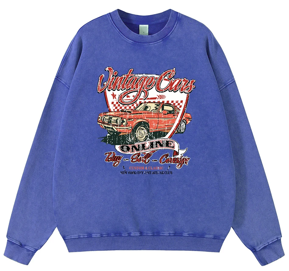 

Vintage Cars Online Bug-Sell-Consign Mens Vintage Washed Cotton Sweatshirt Pullover Autumn Fleece Sweatshirts Casual Loose Tops